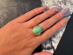 Men's Oval Pale Mottled Green Jade, Diamond and Ruby Ring - 14k Yellow Gold