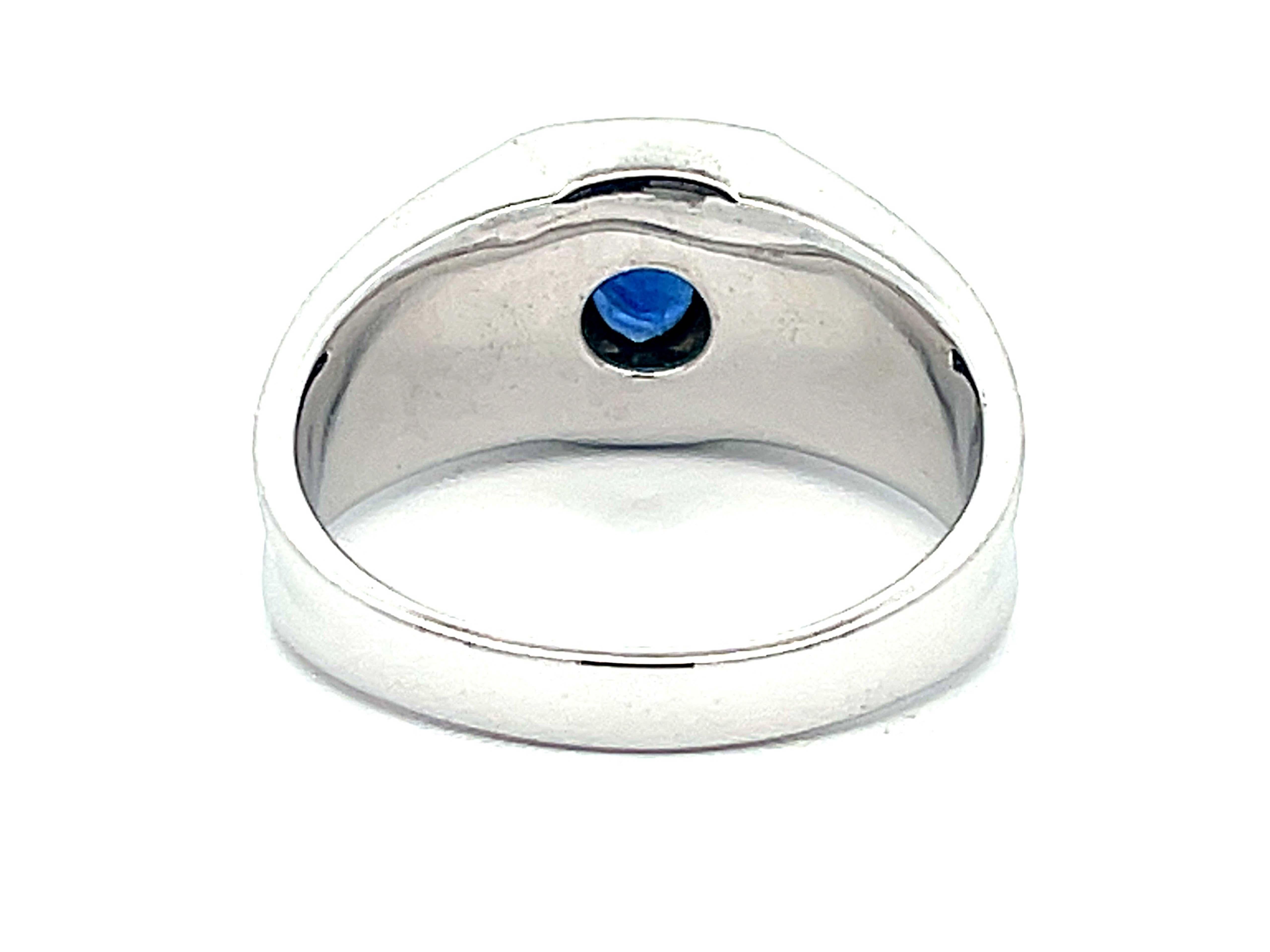 Mens Oval Sapphire Center and Diamond Halo Ring in 14k White Gold For Sale 2