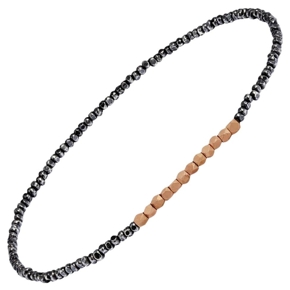 Men's Oxidised Silver Beaded Bracelet with Rose Gold by Allison Bryan