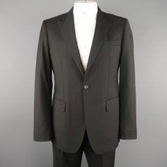 Men's PACO RABANNE 44 Black Tuxedo Stripe Collar Peak Lapel Suit