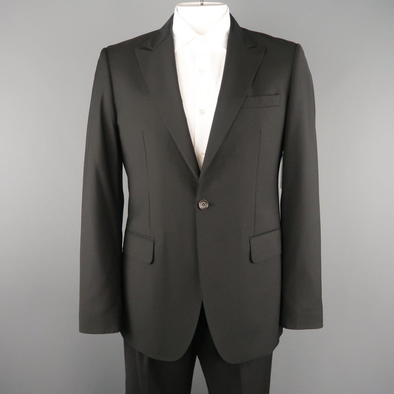 Men's PACO RABANNE 44 Black Tuxedo Stripe Collar Peak Lapel Suit