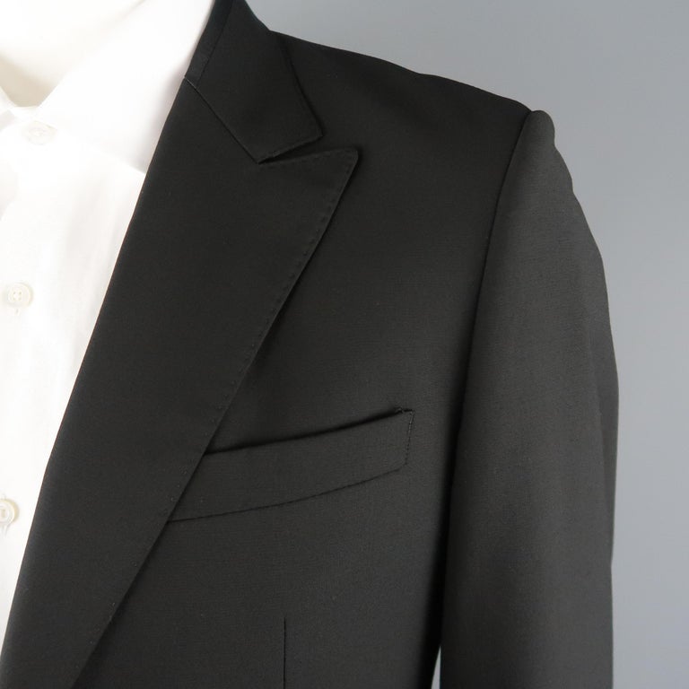 Men's PACO RABANNE 44 Black Tuxedo Stripe Collar Peak Lapel Suit at ...