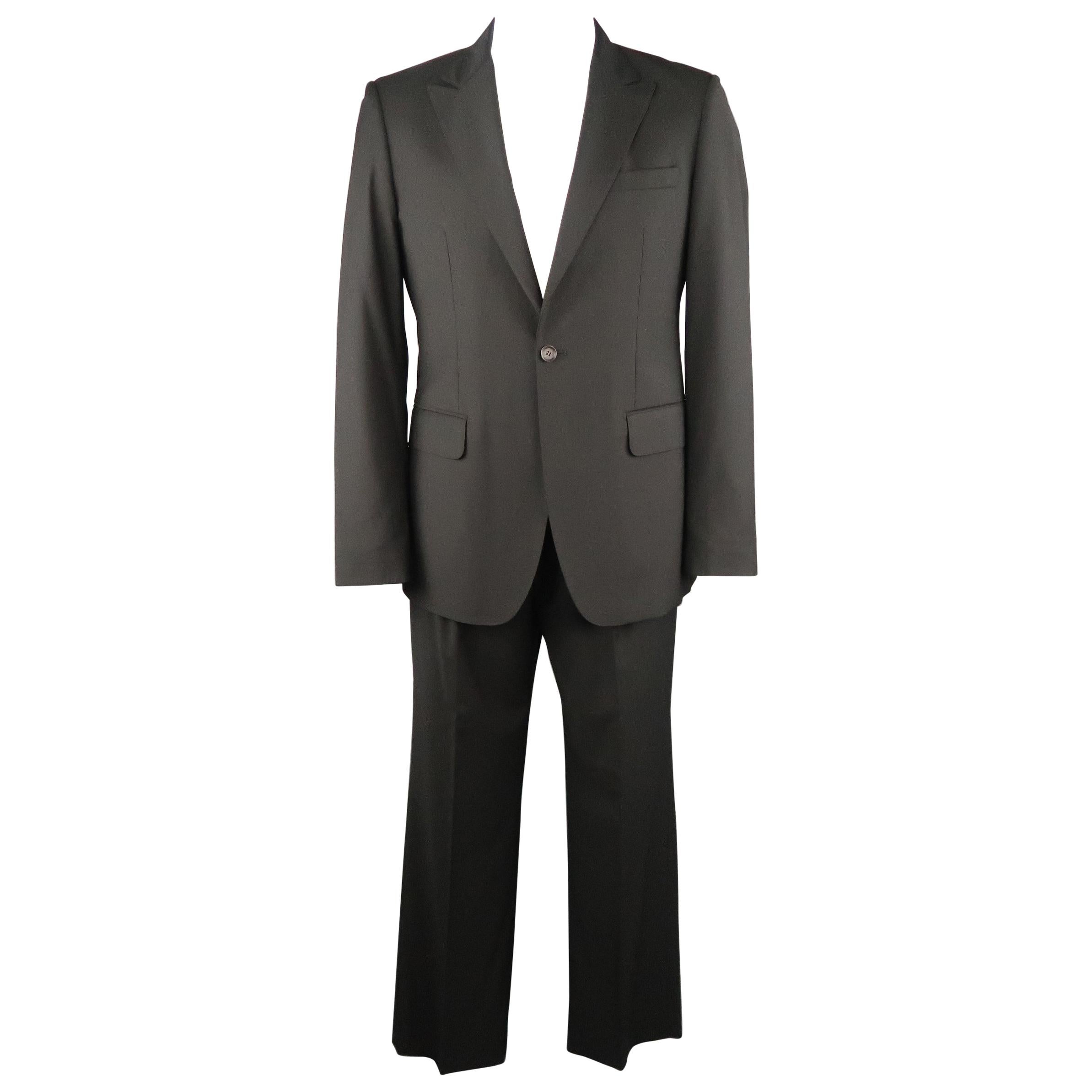 Men's PACO RABANNE 44 Black Tuxedo Stripe Collar Peak Lapel Suit