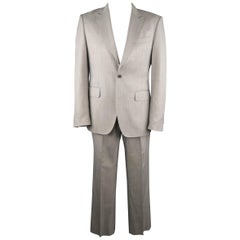 Men's PACO RABANNE 44 Silver Grey Solid Wool Blend Top Stitch Peak Lapel Suit