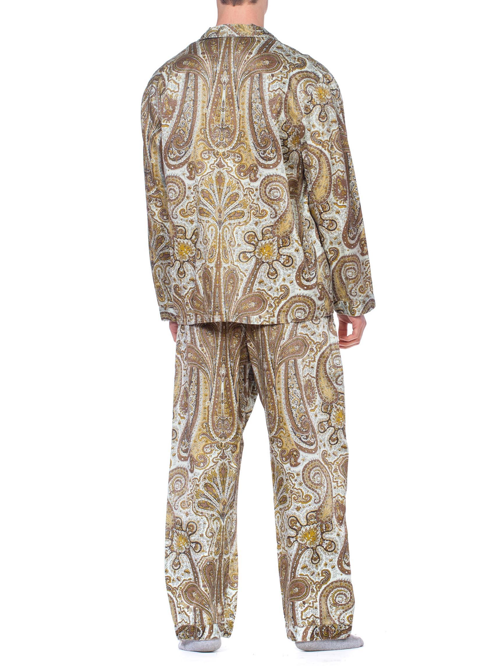 Ensemble pyjama en satin de rayonne avec dos en coton et motif cachemire, années 1970 en vente 3