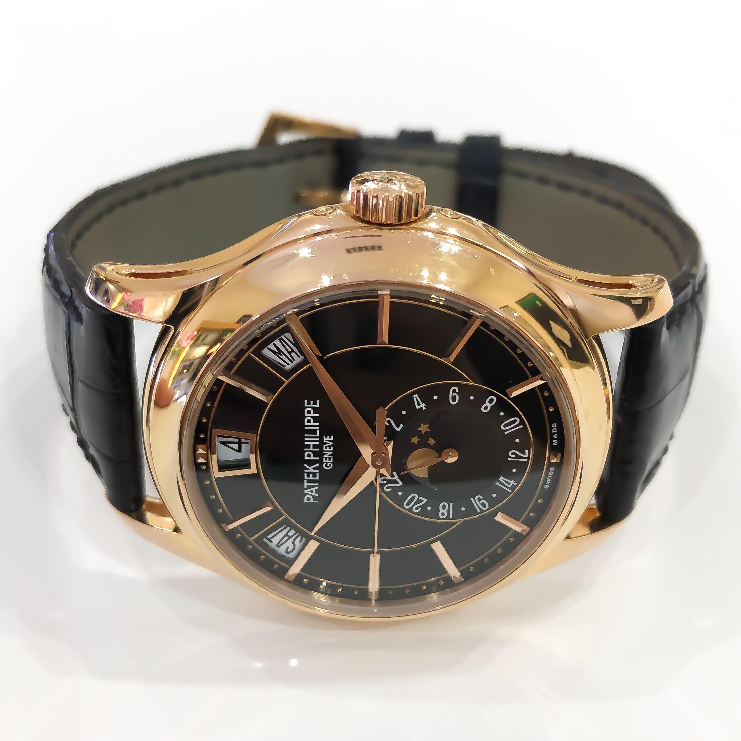 Men's Luxury Patek Philippe Complications Automatic Watch 18K Rose Gold 5205R. Excellent like new condition! Not pictured but comes with all original paperwork, booklet and box. 

•MODEL NO: 5205R
•MOVEMENT: AUTOMATIC MECHANICAL SELF-WINDING
•CASE