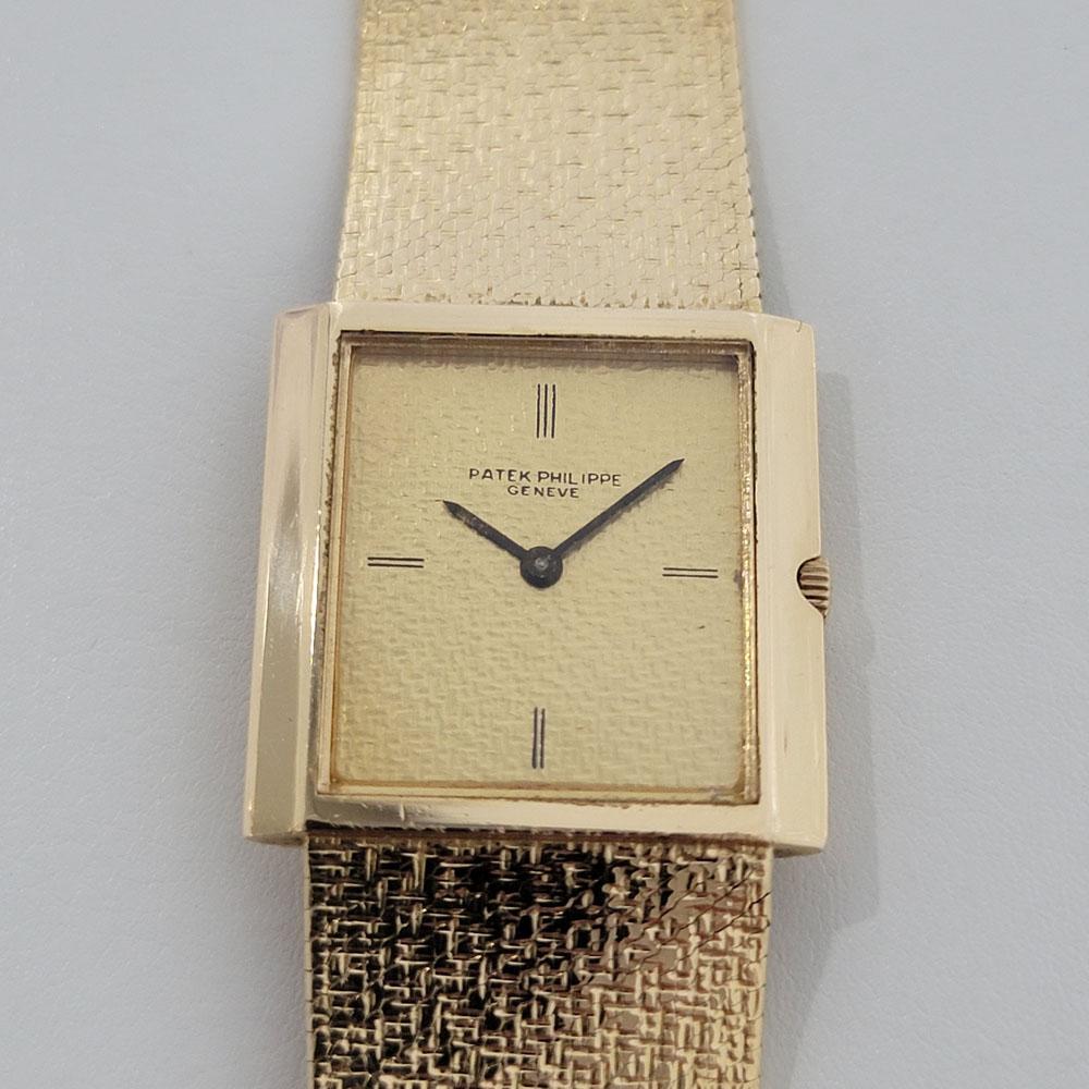 Timeless luxury, Men's 18k solid gold Patek Philippe Gondola  ref.3491/3 manual wind dress watch, c.1969, all original. with original Patek Philippe box. Verified authentic by a master watchmaker. Gorgeous Patek Philippe signed gold dial, Geneve