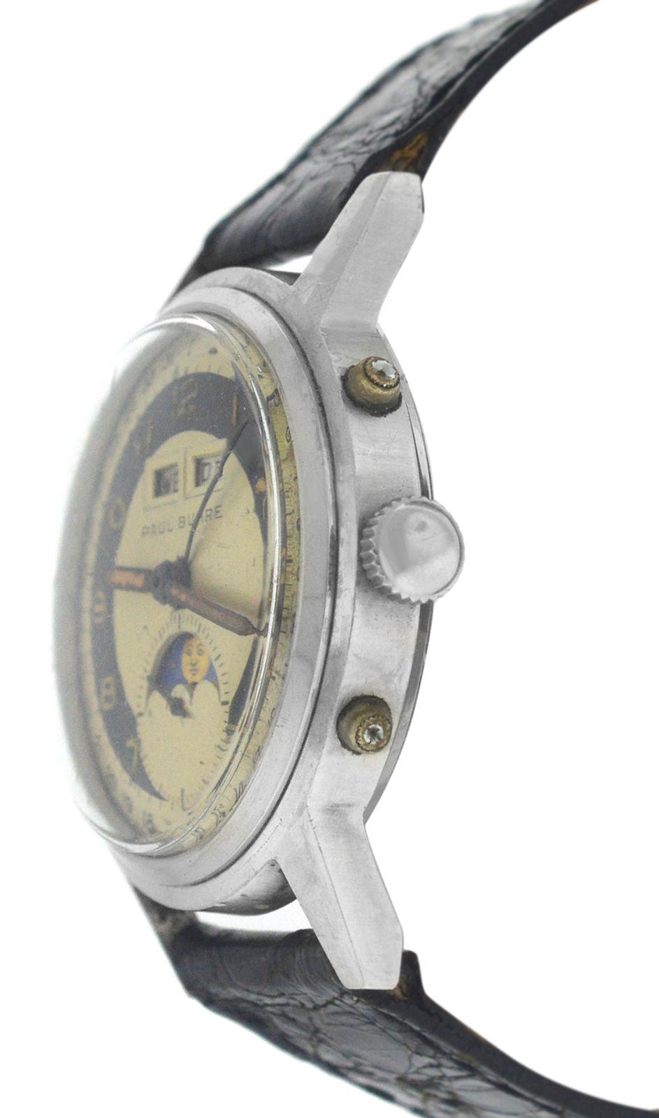 Modern Men's Paul Buhre Vintage Day Date Moonphase Mechanical Steel Watch