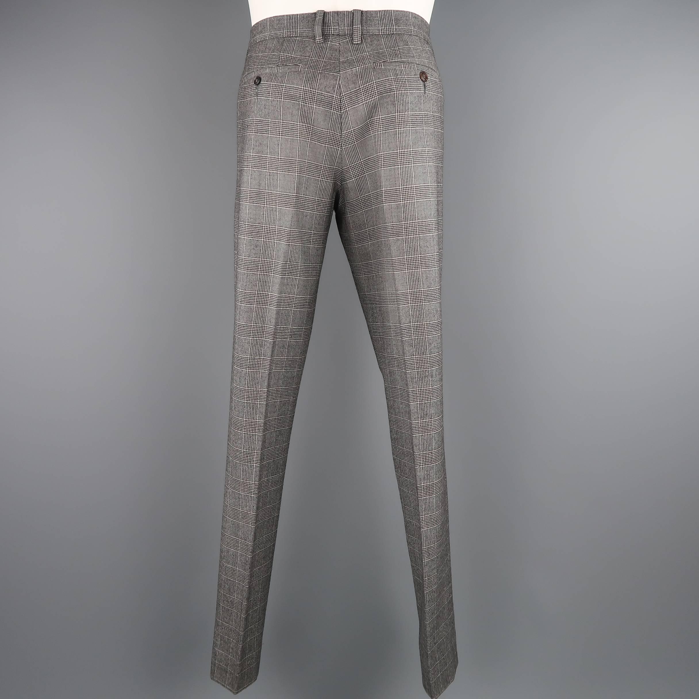 Gray Men's PAUL SMITH Size 32 Light Grey Glenplaid Wool Flat Front Dress Pants