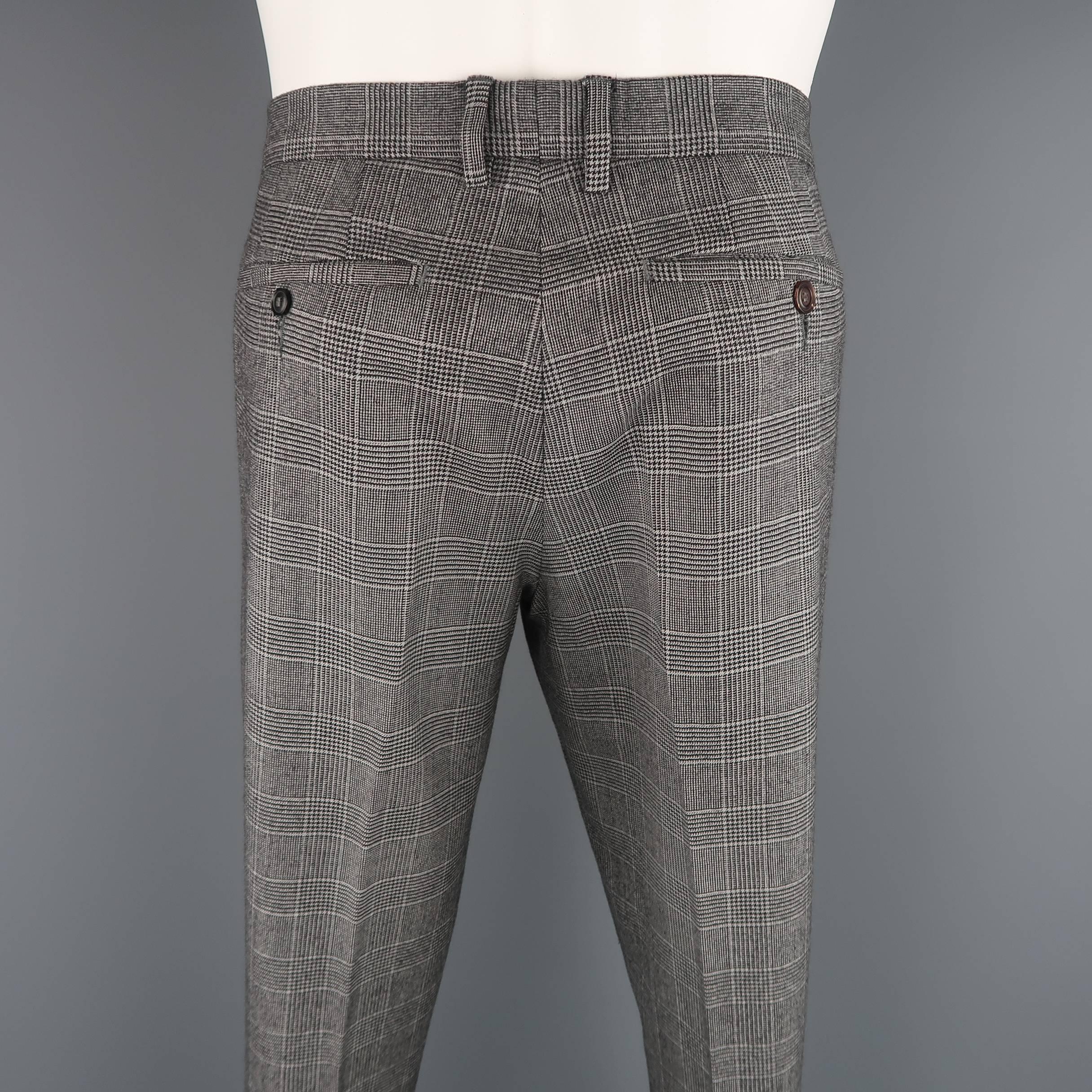 Men's PAUL SMITH Size 32 Light Grey Glenplaid Wool Flat Front Dress Pants In Good Condition In San Francisco, CA