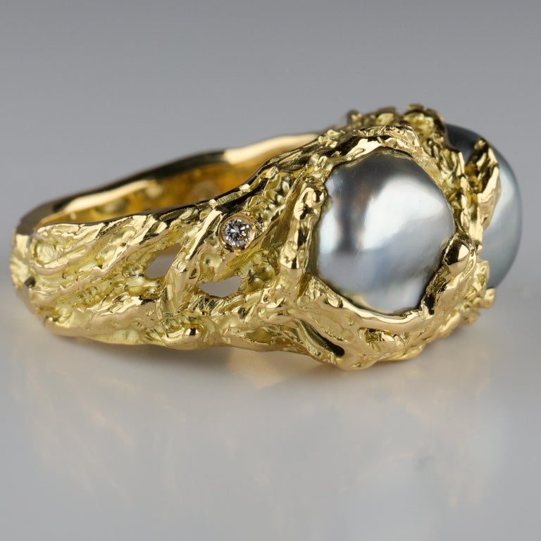 Men's Pearl Ring in Gold with Diamonds For Sale at 1stdibs