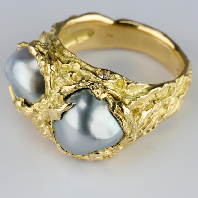 Men's Pearl Ring in Gold with Diamonds For Sale at 1stdibs
