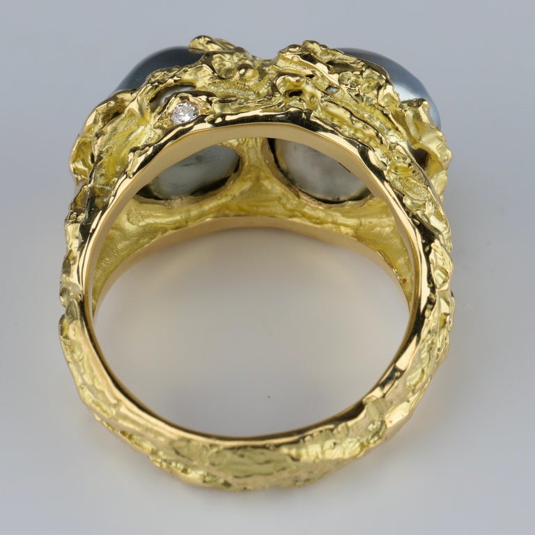 Men's Pearl Ring in Gold with Diamonds For Sale at 1stdibs
