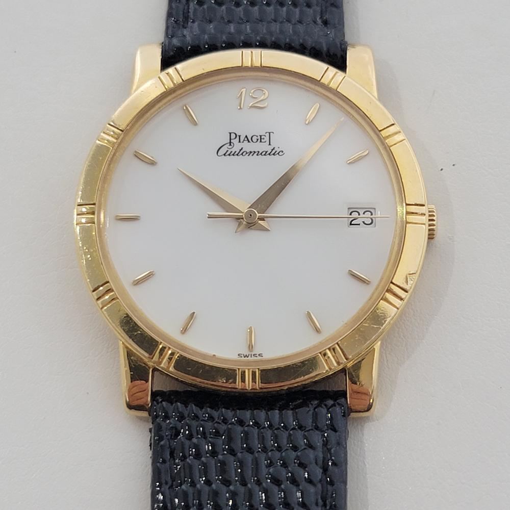 Luxe élégant, montre habillée automatique fine en or massif 18 carats Piaget Dancer Ref.15923 pour homme, c.1990, en excellent état de fonctionnement. Vérifié authentique par un maître horloger. Magnifique cadran signé Piaget, index appliqués,
