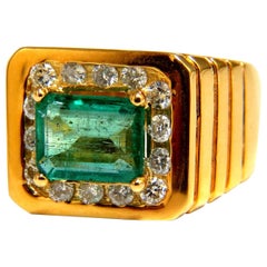 Men's Pinky 3.20 Carat Natural Emerald Diamonds Ring 14 Karat