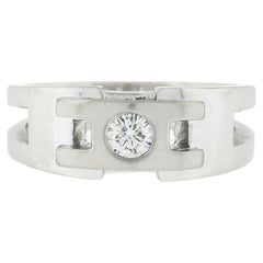 Men's Platinum 0.32ct Round Diamond Solitaire Brushed & Polished Finished Ring