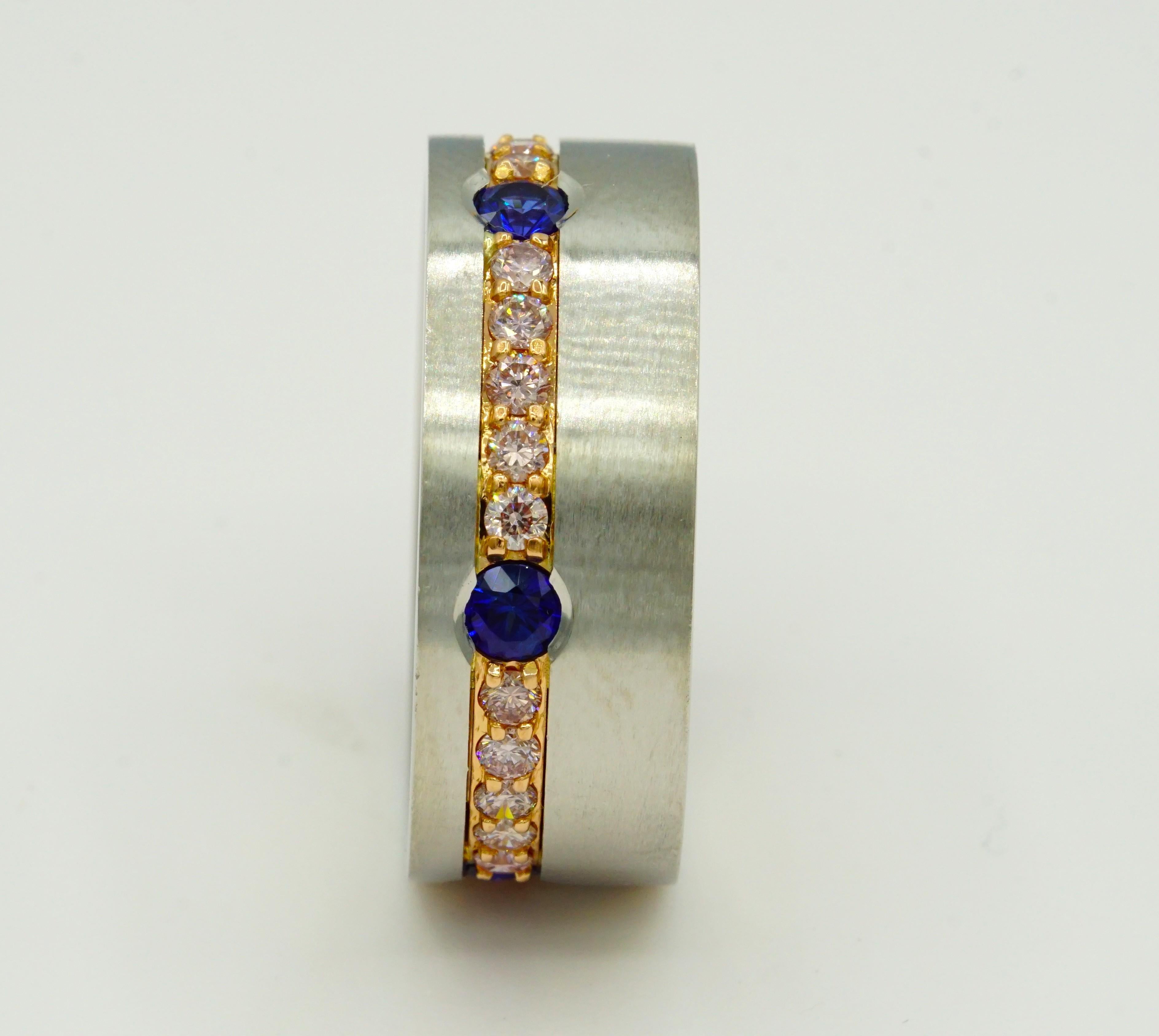 Round Cut Men's Platinum 18kt Rose Ceylon Sapphire Pink Diamond Band Custom Made-To-Order For Sale