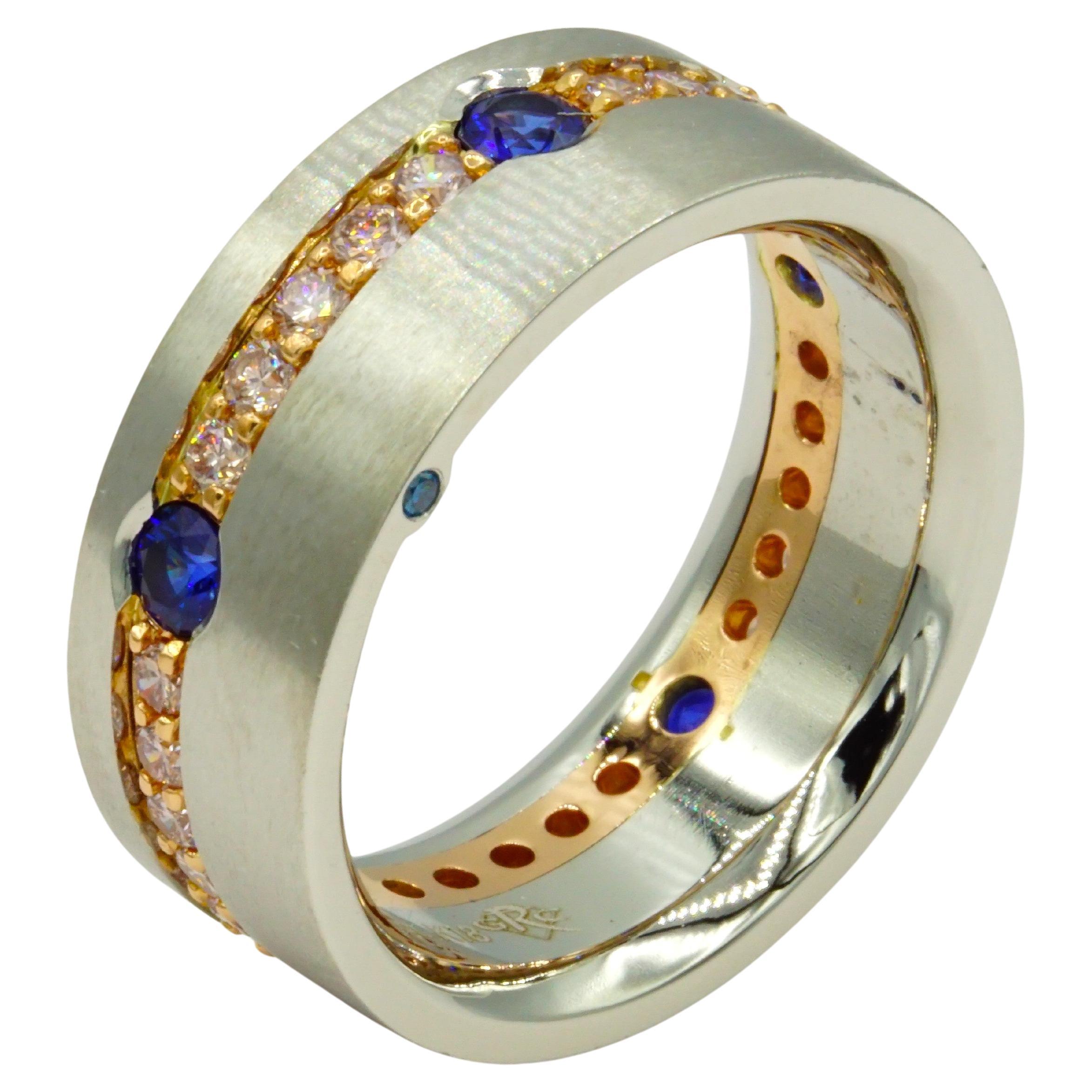 Men's Platinum 18kt Rose Ceylon Sapphire Pink Diamond Band Custom Made-To-Order For Sale