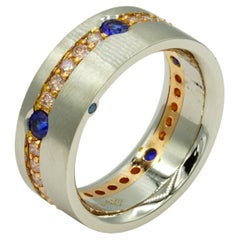 Men's Platinum 18kt Rose Ceylon Sapphire Pink Diamond Band Custom Made-To-Order