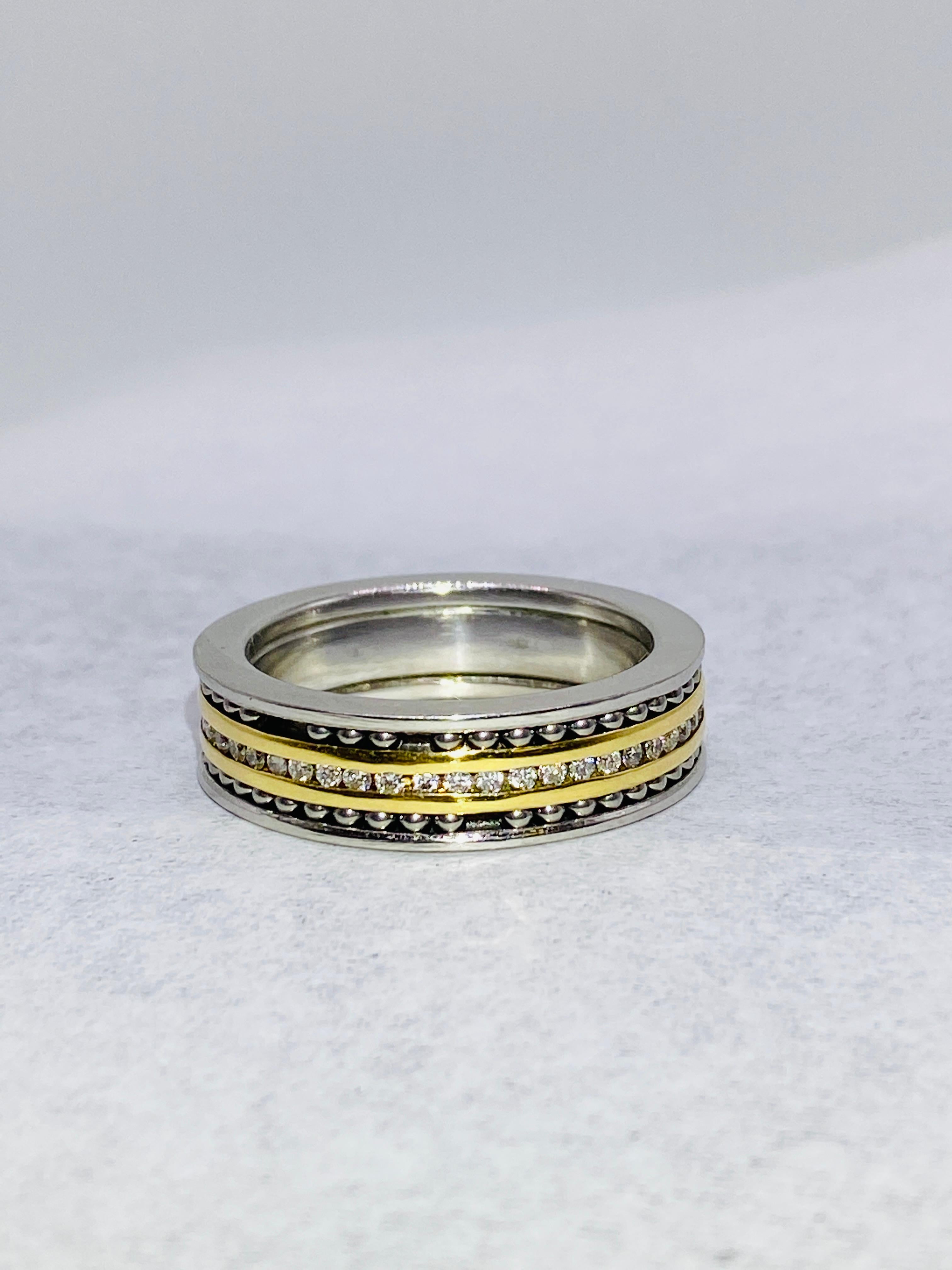 Brilliant Cut Men's Diamond Platinum and Yellow Gold Ball Bearing Band For Sale