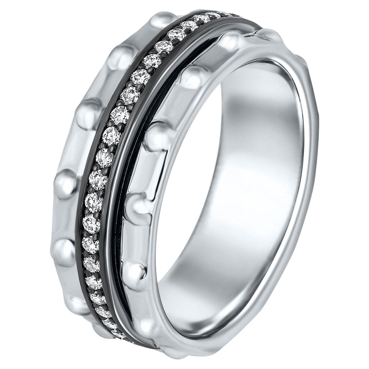For Sale:  Men's 14K White Gold Diamonds Rotating Spinner Ring for Him by Shlomit Rogel