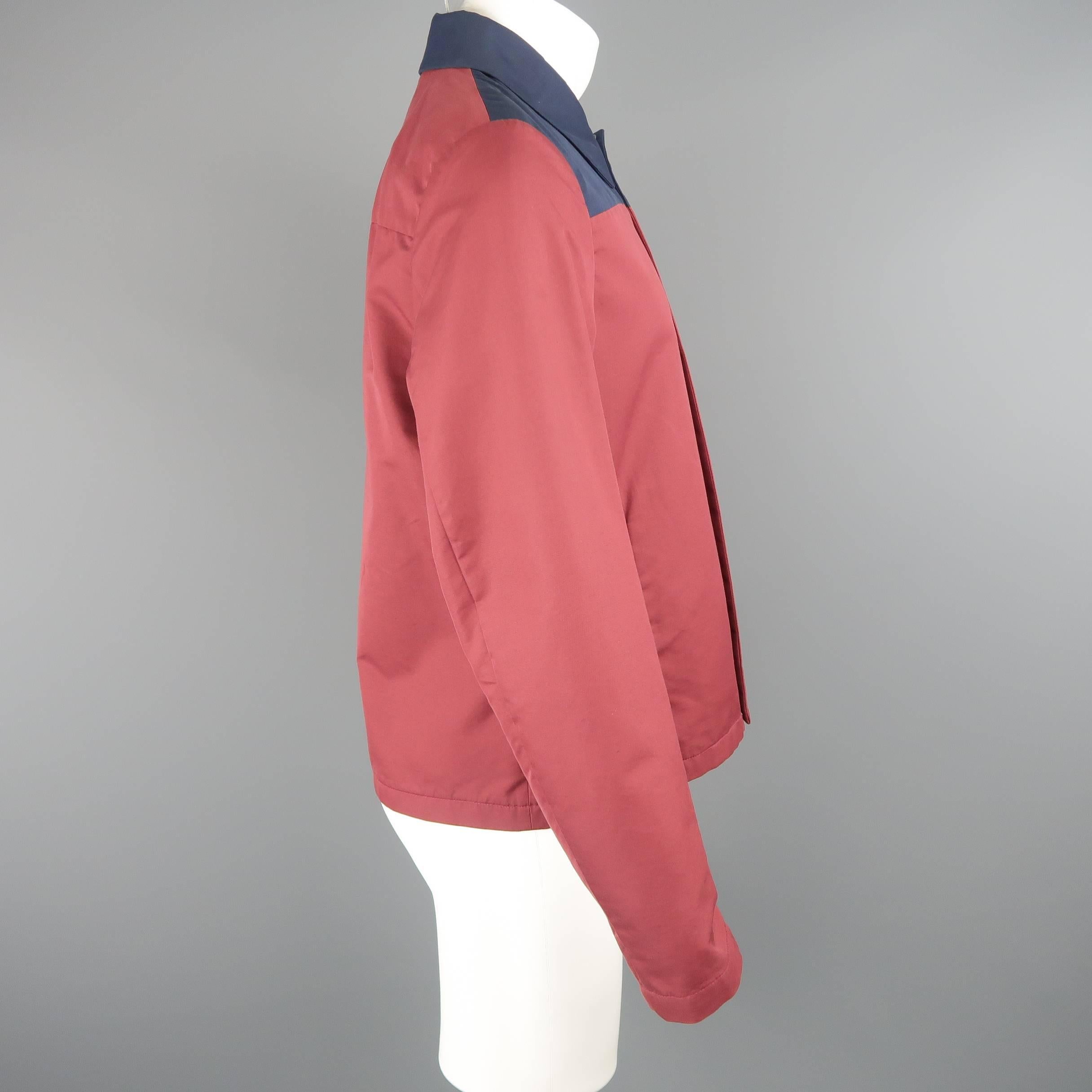 Pink Men's PRADA 38 Burgundy & Navy Two Toned Cotton Blend Blouson Jacket