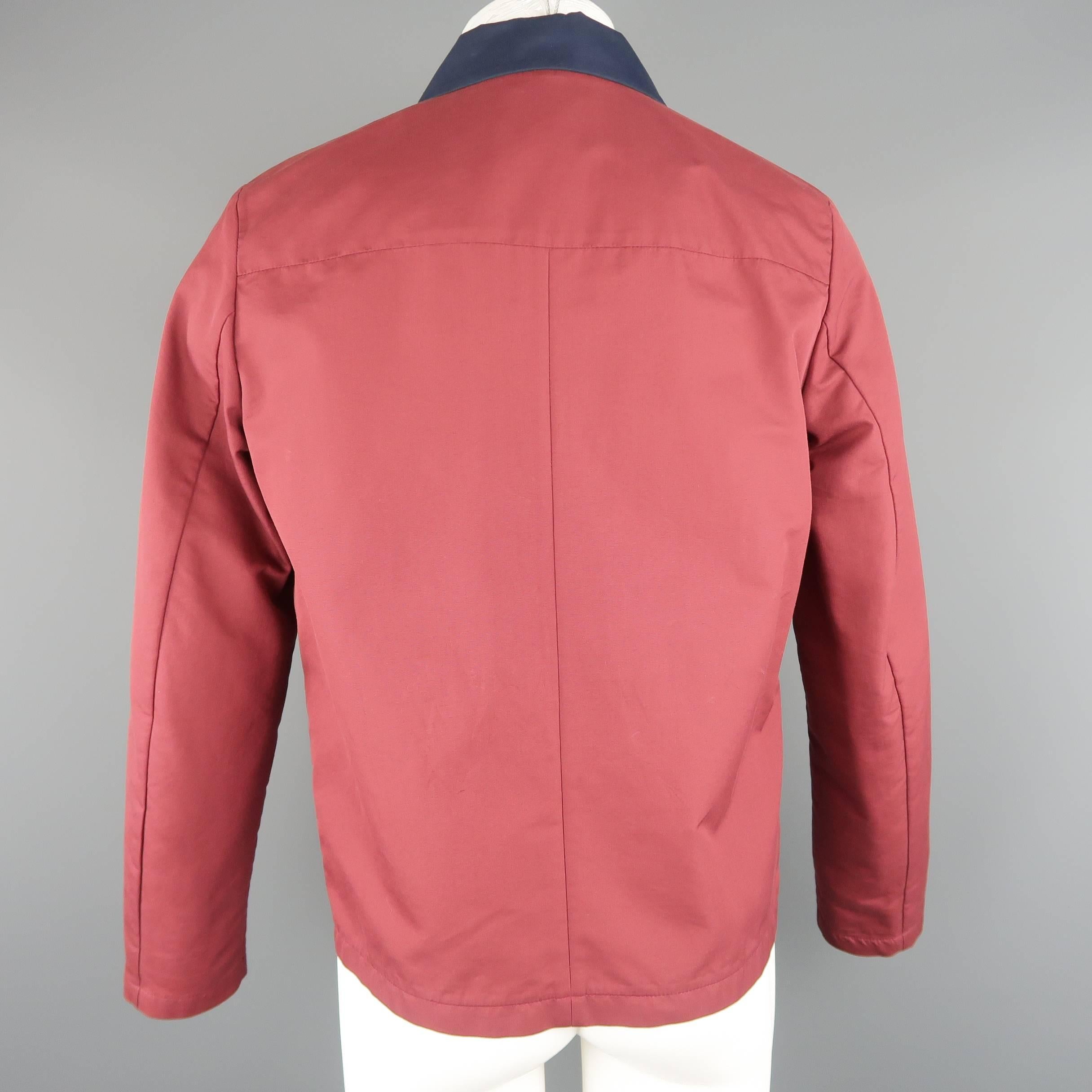 Men's PRADA 38 Burgundy & Navy Two Toned Cotton Blend Blouson Jacket In Fair Condition In San Francisco, CA
