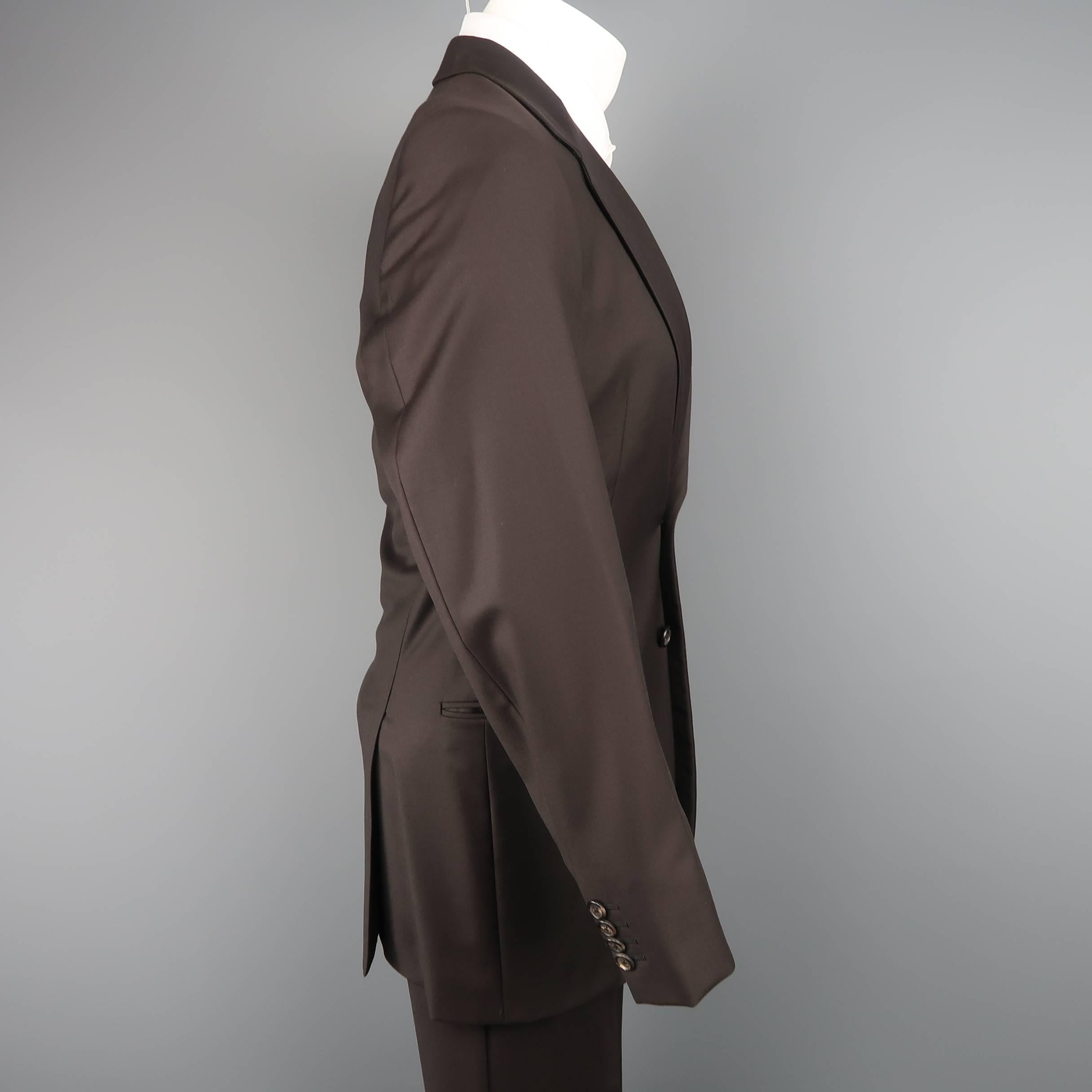 Black Men's PRADA 38 Regular 31x32 Brown Wool Notch Lapel Two Button Suit