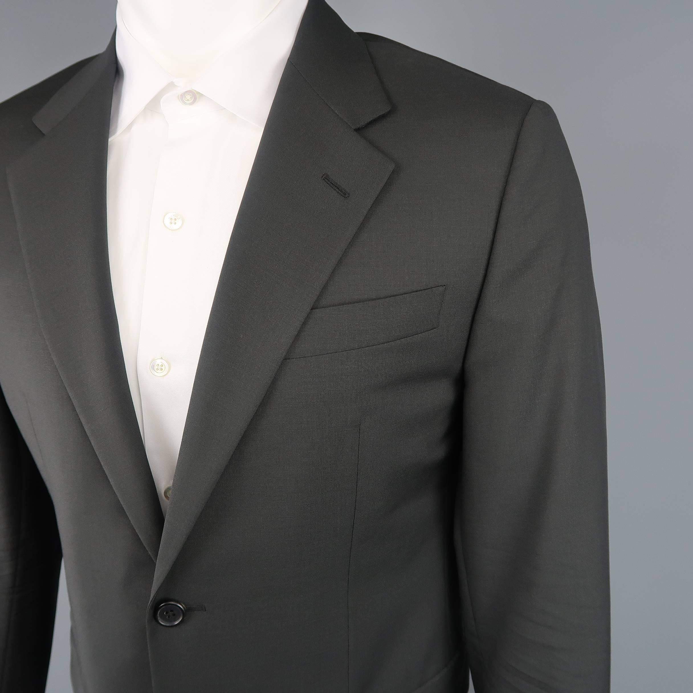 Black Men's PRADA 40 Regular Charcoal Solid Wool / Mohair 32 30 2 Piece Suit