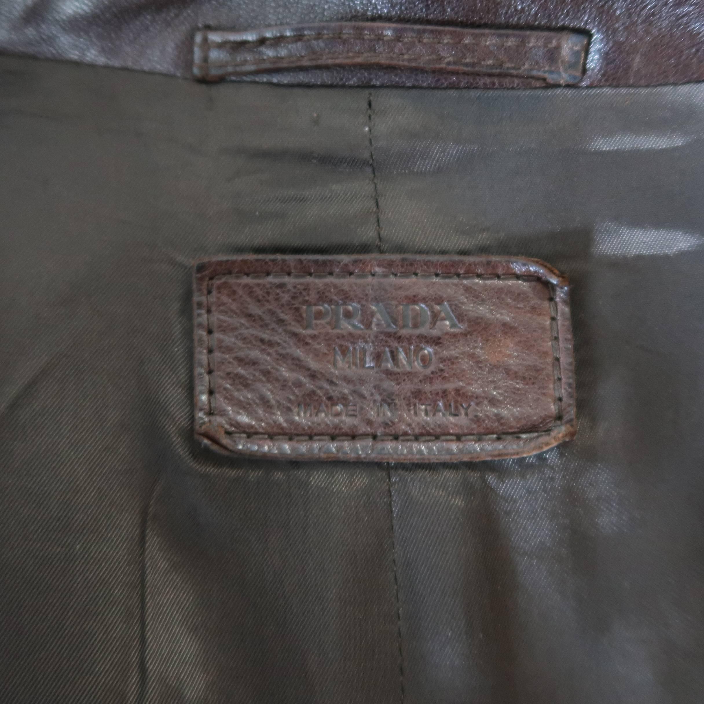Men's PRADA 42 Brown Leather Notch Lapel Sport Coat Jacket 4