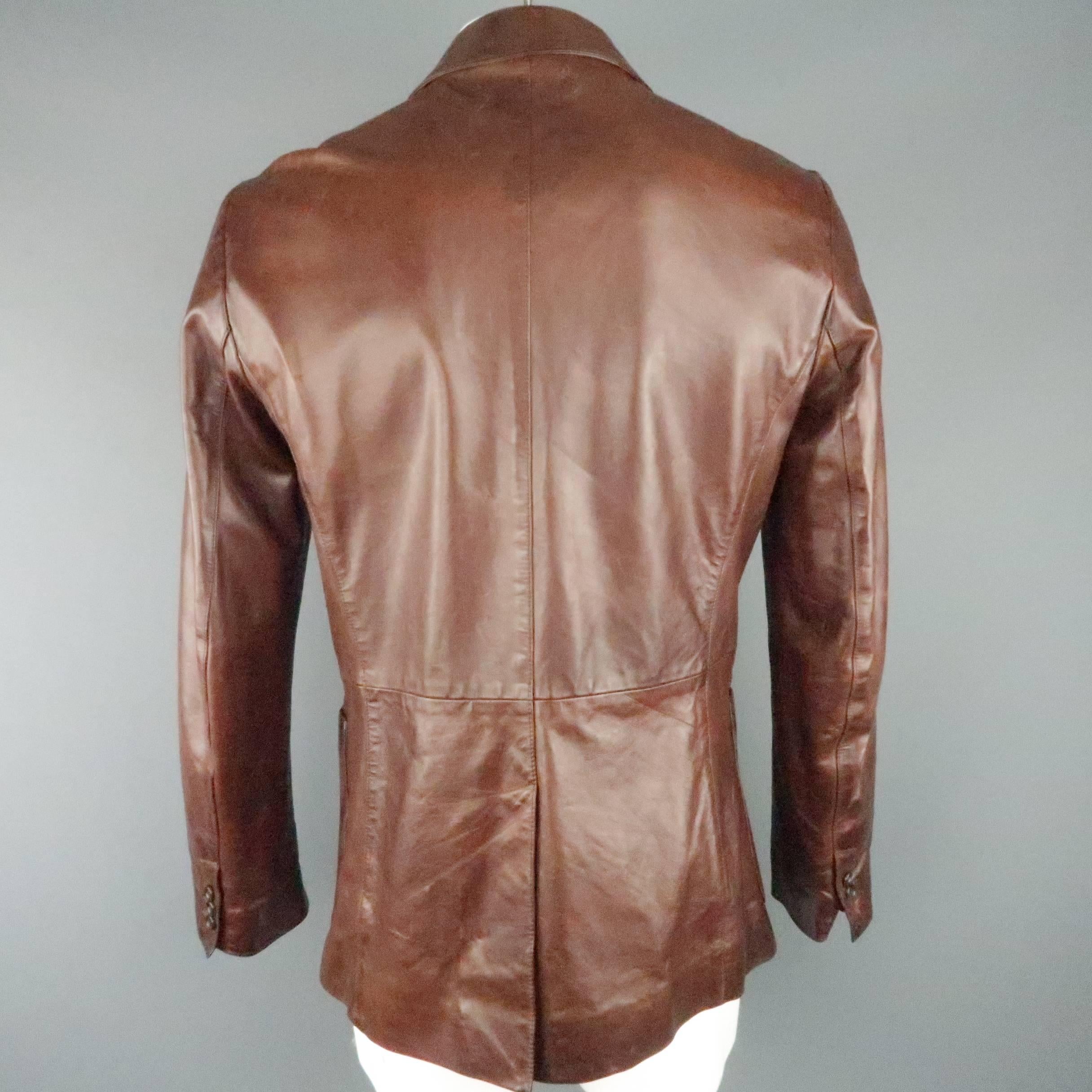 Men's PRADA 42 Brown Leather Notch Lapel Sport Coat Jacket 2