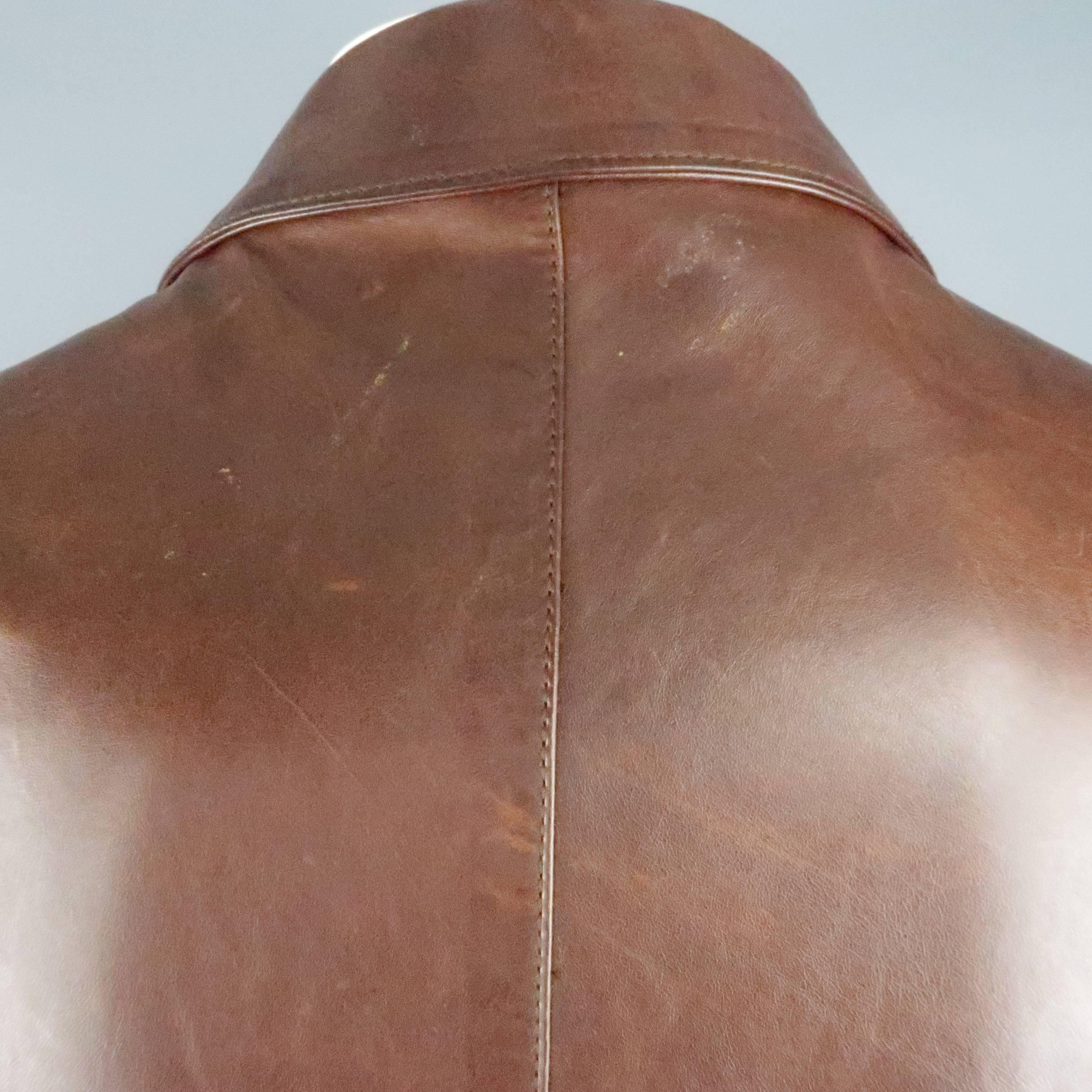 Men's PRADA 42 Brown Leather Notch Lapel Sport Coat Jacket 3