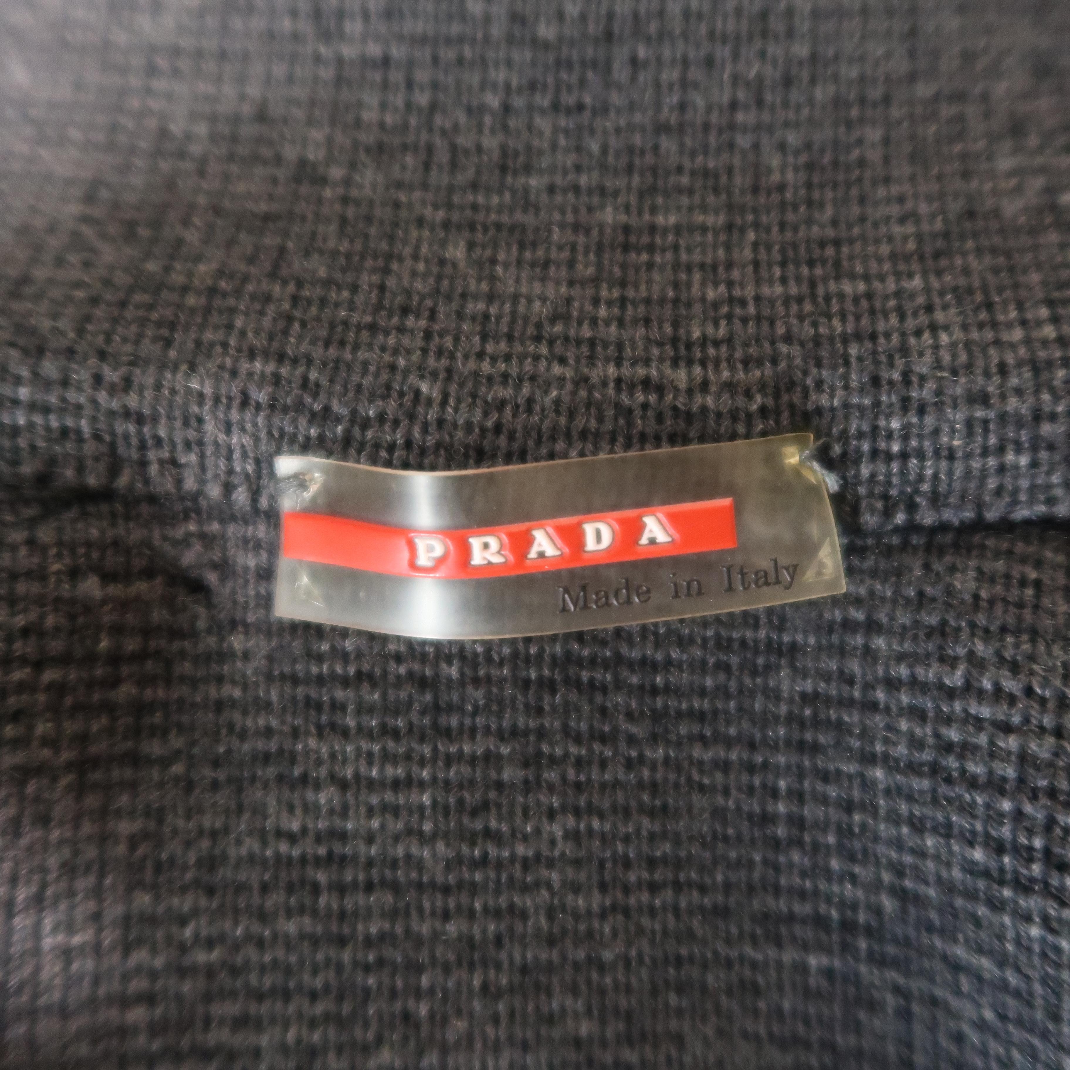 Men's PRADA S Gray Wool Knit High Collar Black Padded Moto Sleeve Jacket 3