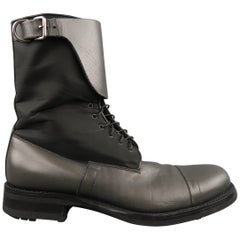 Men's PRADA Size 10 Gray Nylon & Leather Mid Calf Combat Boots