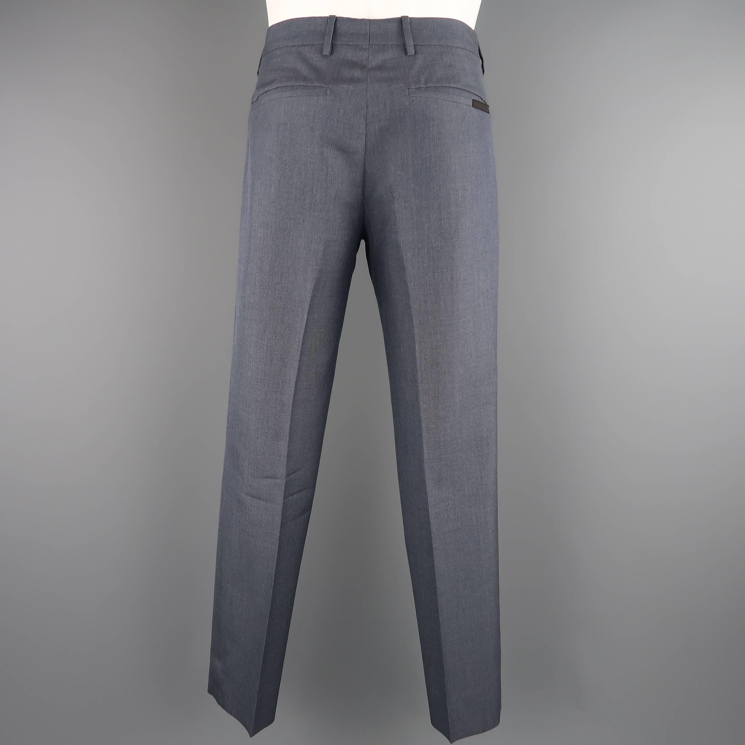 Men's PRADA Size 30 Steel Blue Gray Solid Mohair / Wool Dress Pants 1