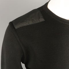 Herren PRADA Größe L Schwarzer Schulter Patch Pullover mit Kordelzug an der Taille und Crew-Neck Pullover