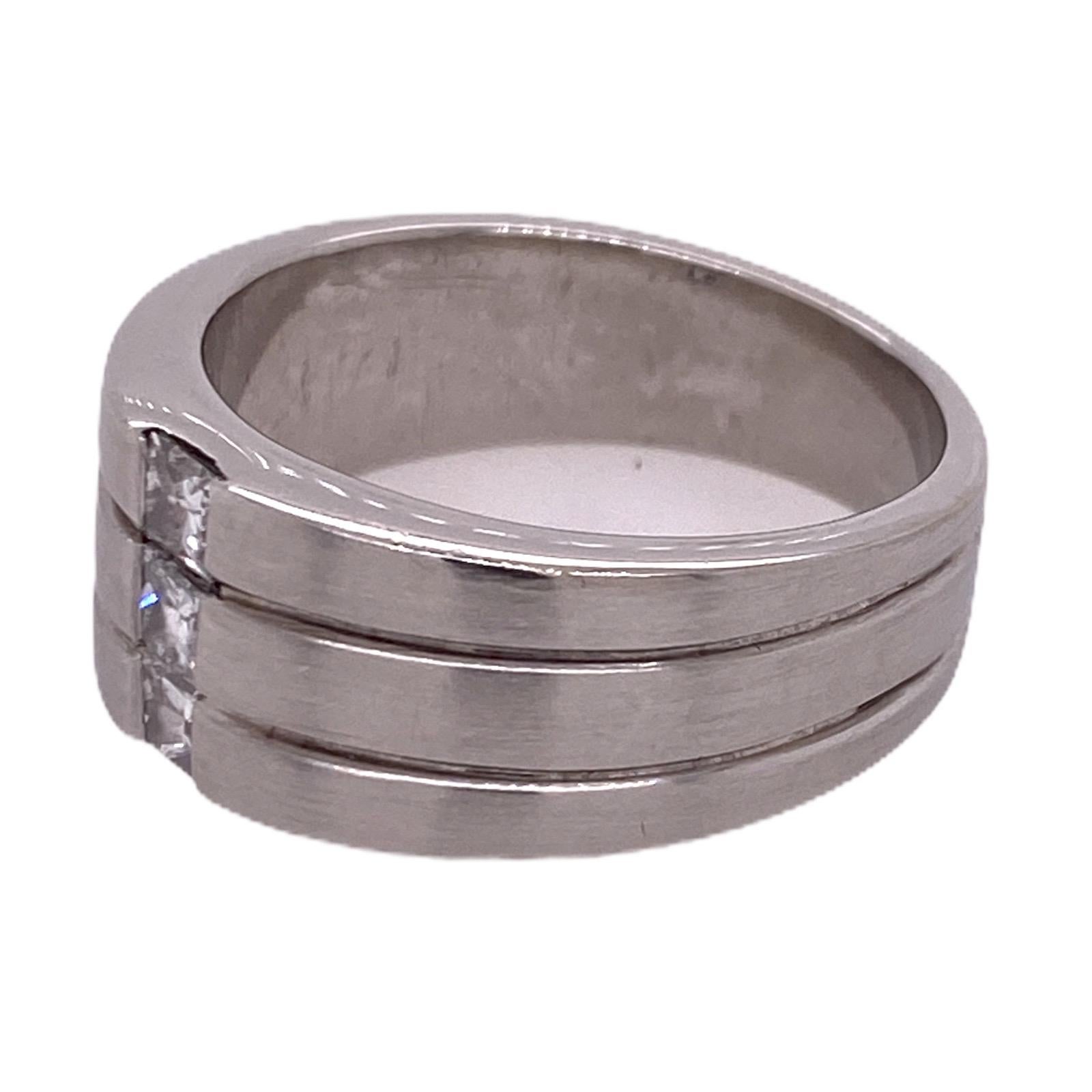 Modern Men's Princess Cut Diamond 14 Karat White Gold Band Ring