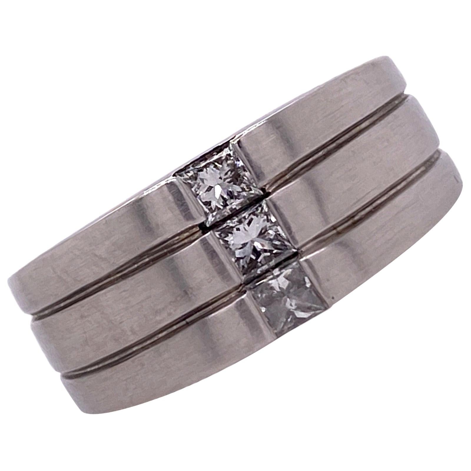 Men's Princess Cut Diamond 14 Karat White Gold Band Ring