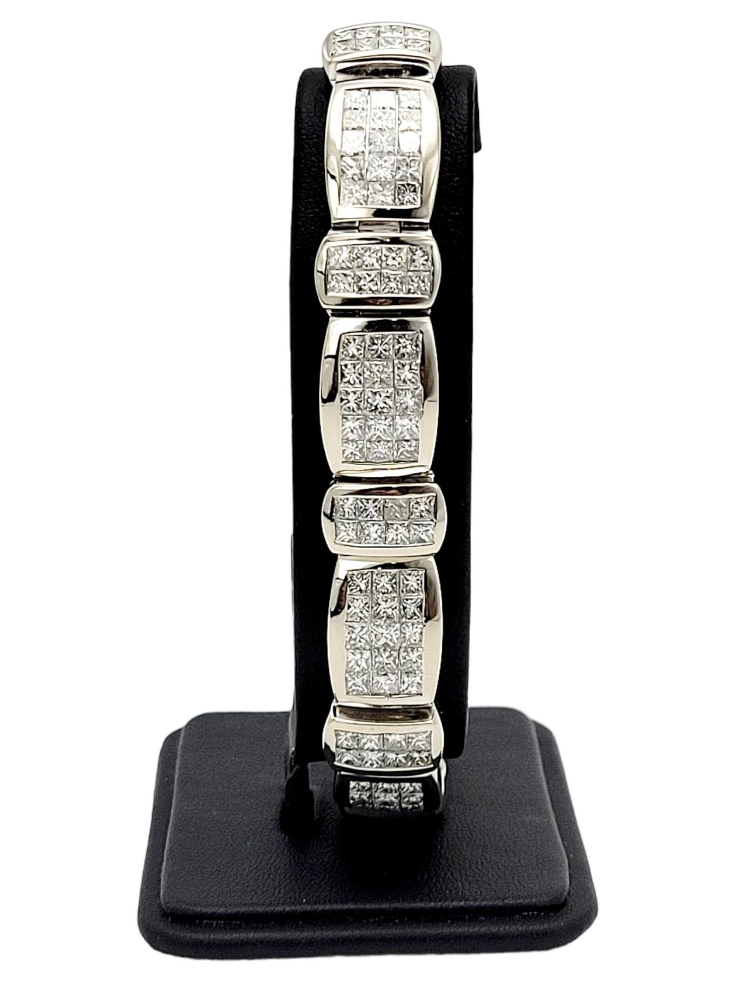 Men's Princess Cut Diamond Invisible Set Bar Link Bracelet 18 Karat White Gold For Sale 6