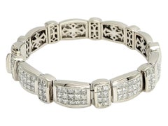 Men's Princess Cut Diamond Invisible Set Bar Link Bracelet 18 Karat White Gold