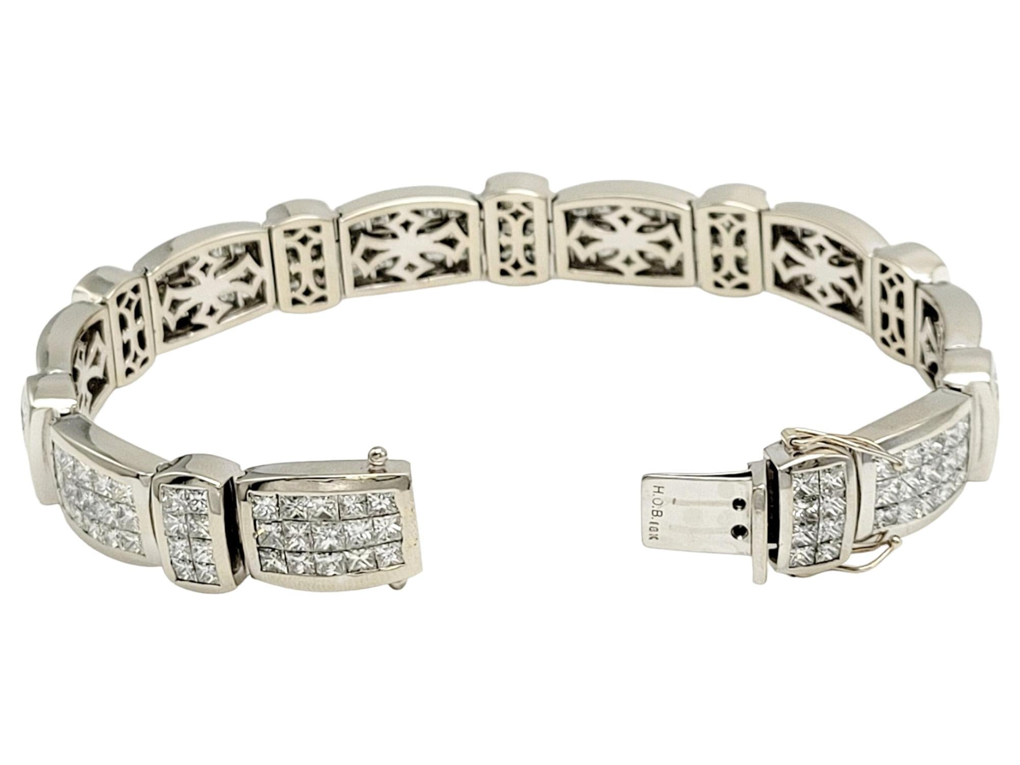 Men's Princess Cut Diamond Invisible Set Bar Link Bracelet 18 Karat White Gold For Sale 2