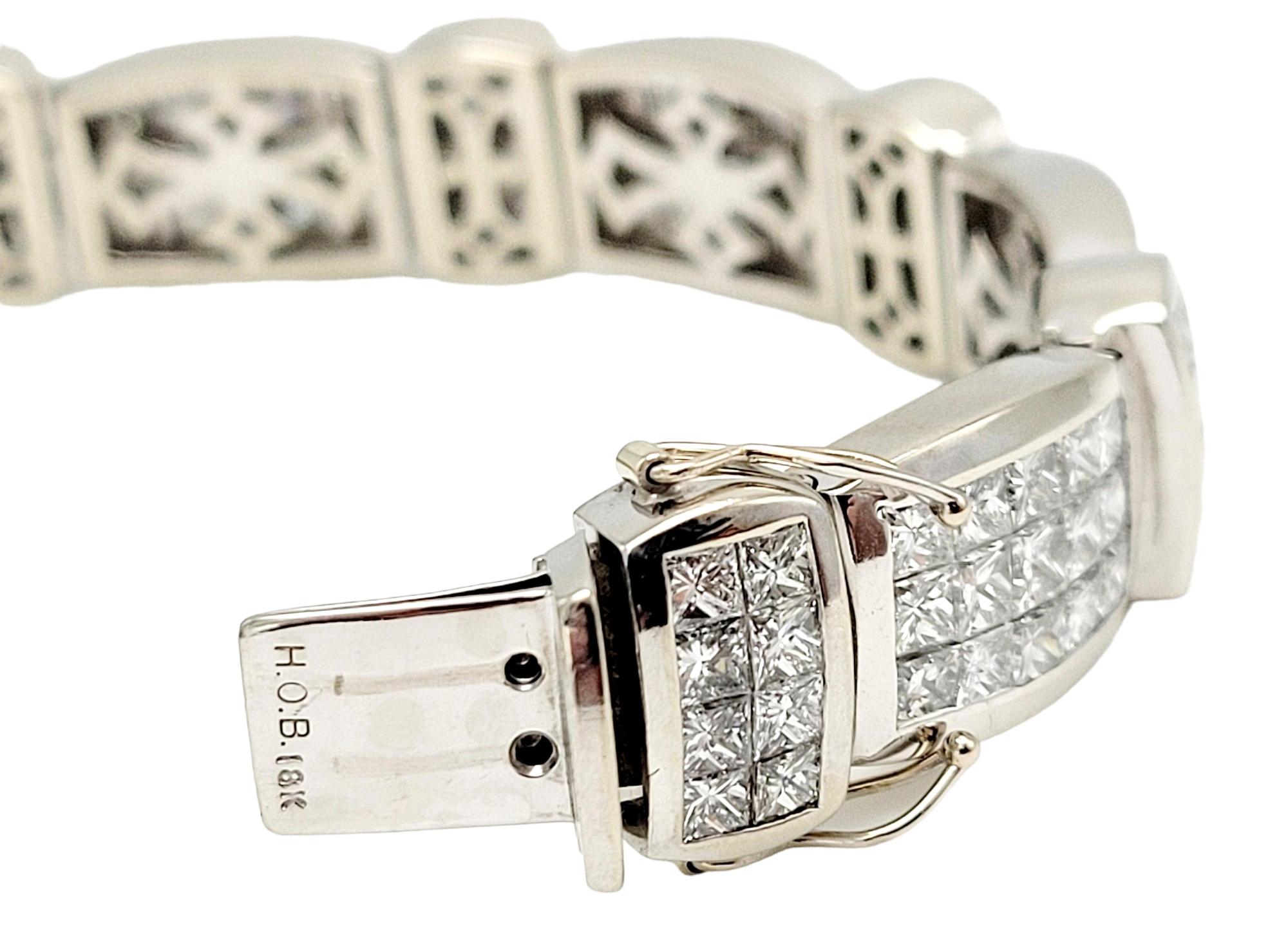 Men's Princess Cut Diamond Invisible Set Bar Link Bracelet 18 Karat White Gold For Sale 2
