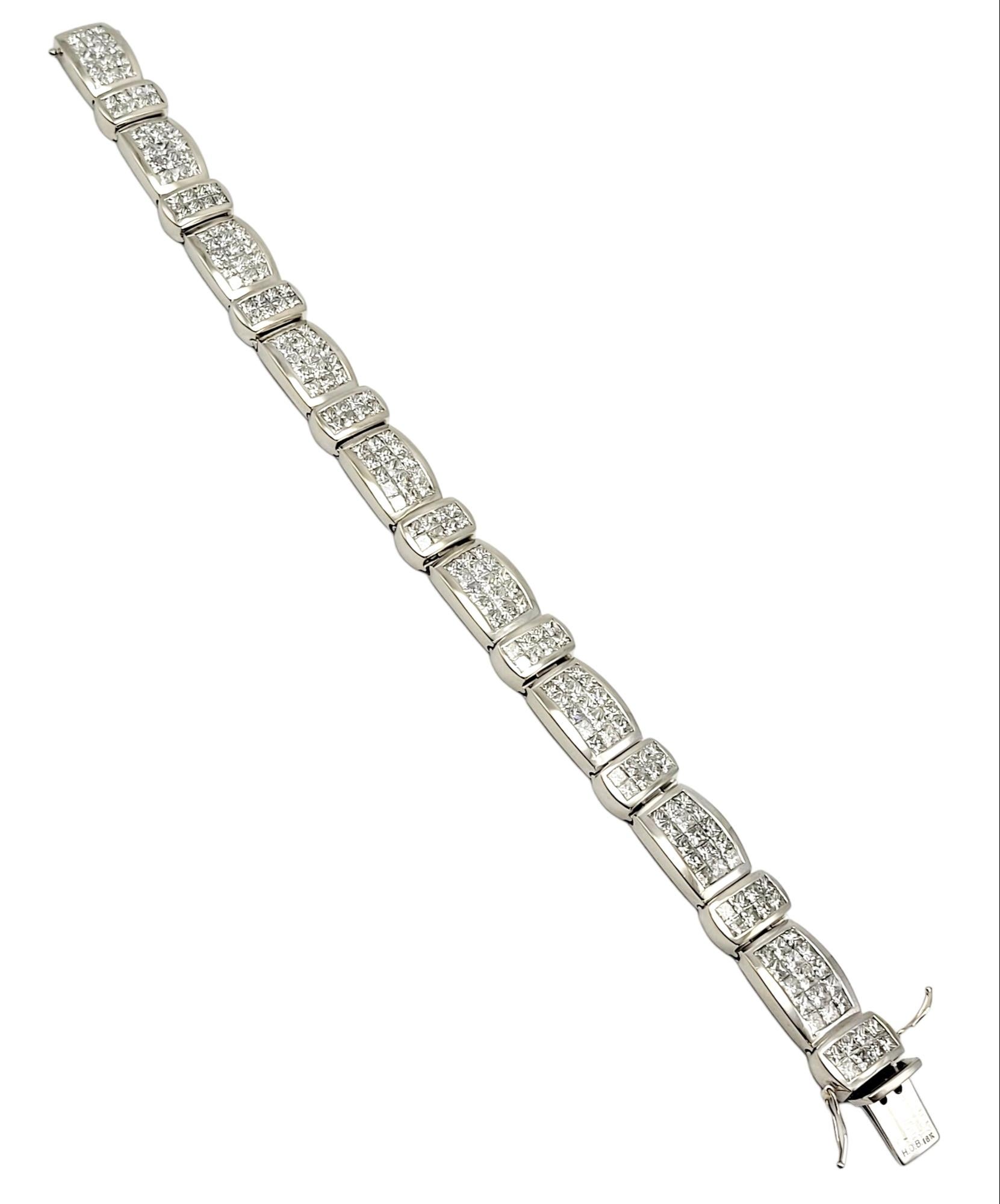 Men's Princess Cut Diamond Invisible Set Bar Link Bracelet 18 Karat White Gold For Sale 4