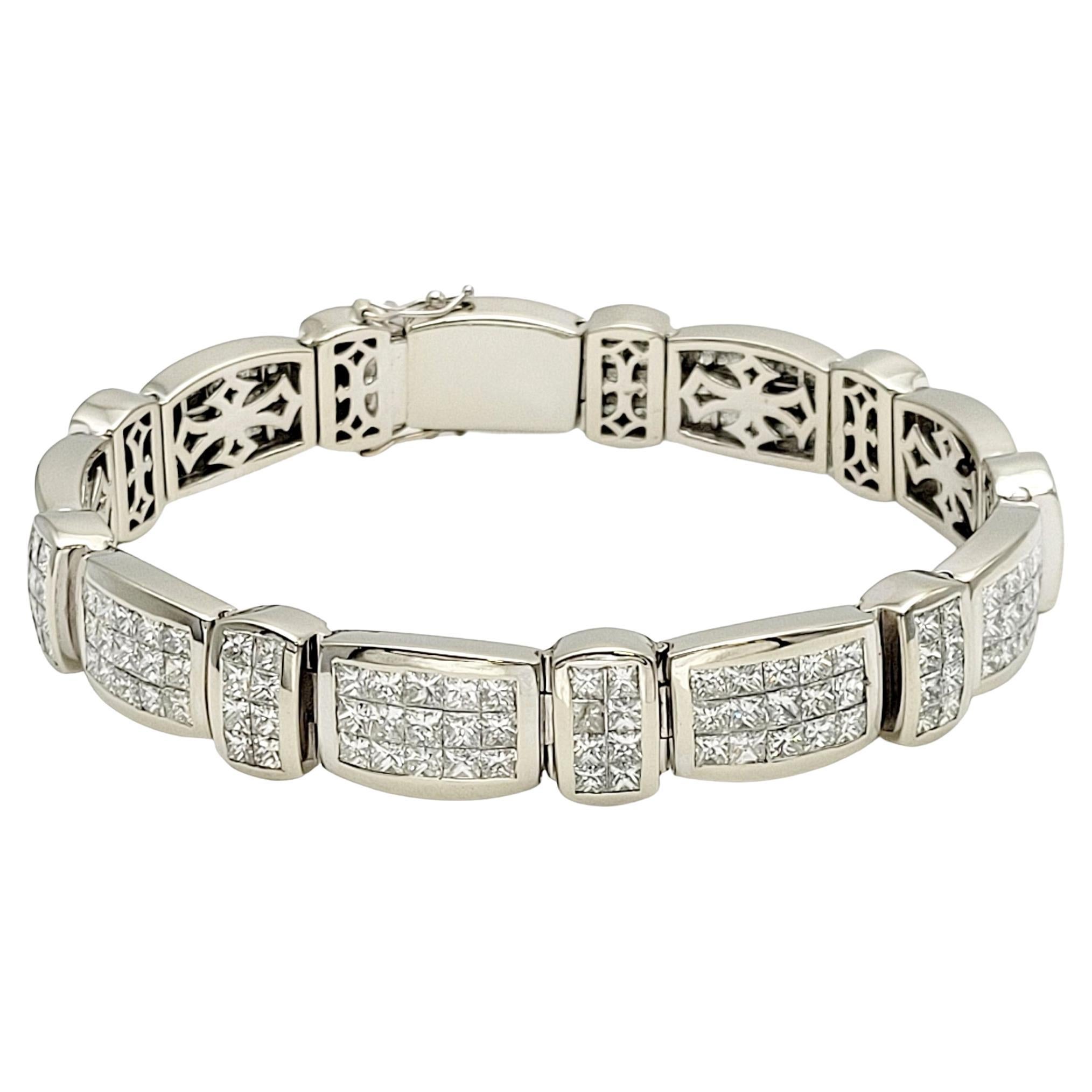 Men's Princess Cut Diamond Invisible Set Bar Link Bracelet 18 Karat White Gold For Sale