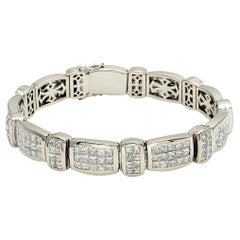 Men's Princess Cut Diamond Invisible Set Bar Link Bracelet 18 Karat White Gold
