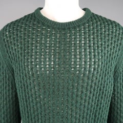Herren RAF SIMONS Größe M Waldgrün Strickpullover aus Merinowolle mit Rundhalsausschnitt