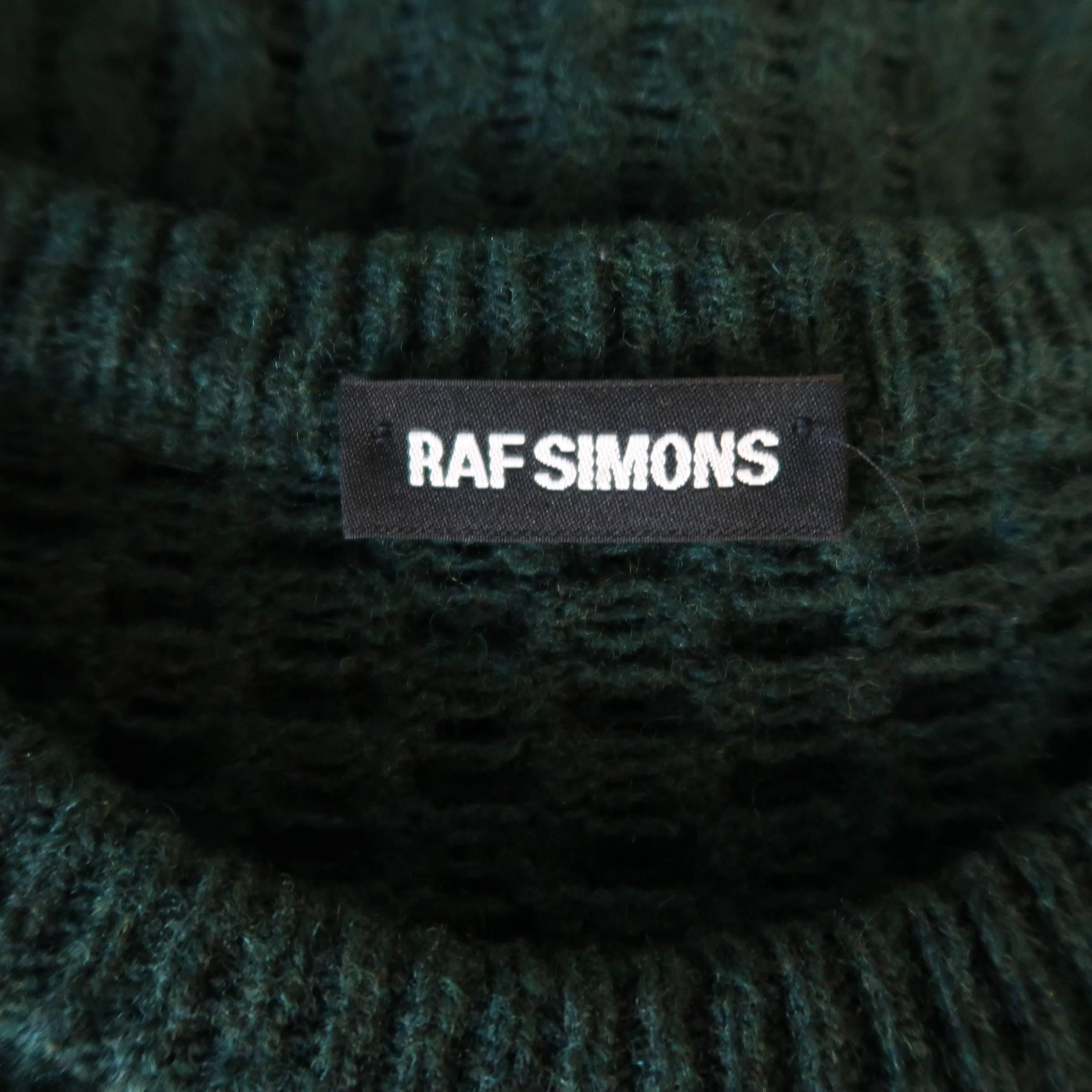 Black Men's RAF SIMONS Size M Forest Green Knitted Merino Wool Mesh Crewneck Sweater