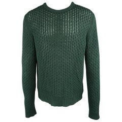 Herren RAF SIMONS Größe M Waldgrün Strickpullover aus Merinowolle mit Rundhalsausschnitt