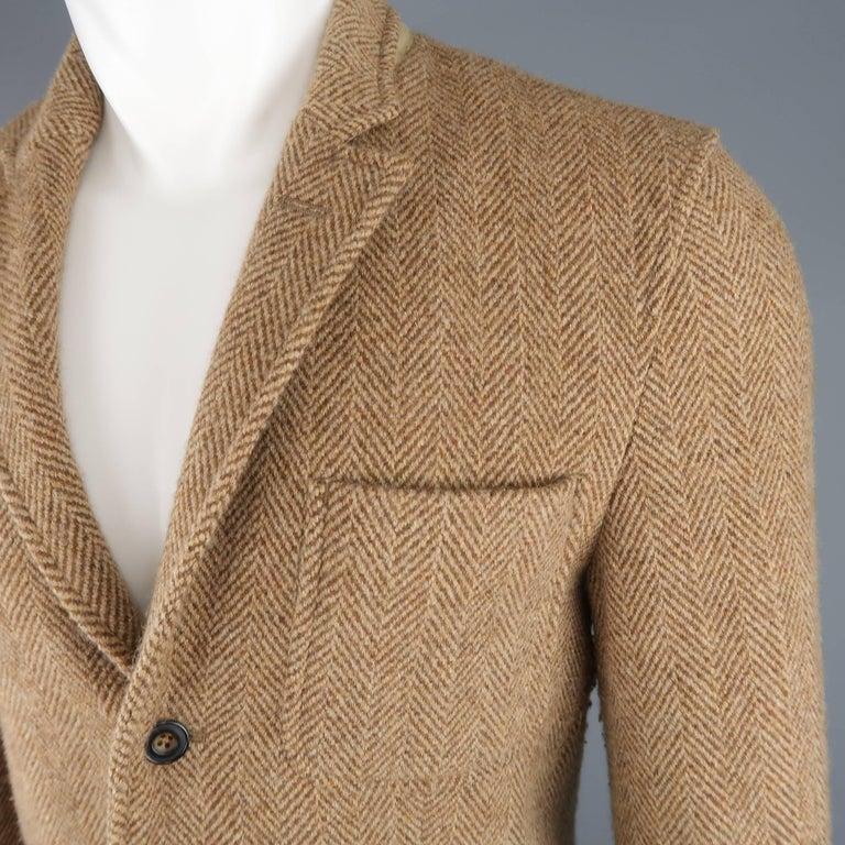 Men's RALPH LAUREN 38 Regular Tan Herringbone Wool Patch Pocket Sport