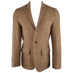 Men's RALPH LAUREN 38 Regular Tan Herringbone Wool Patch Pocket Sport Coat